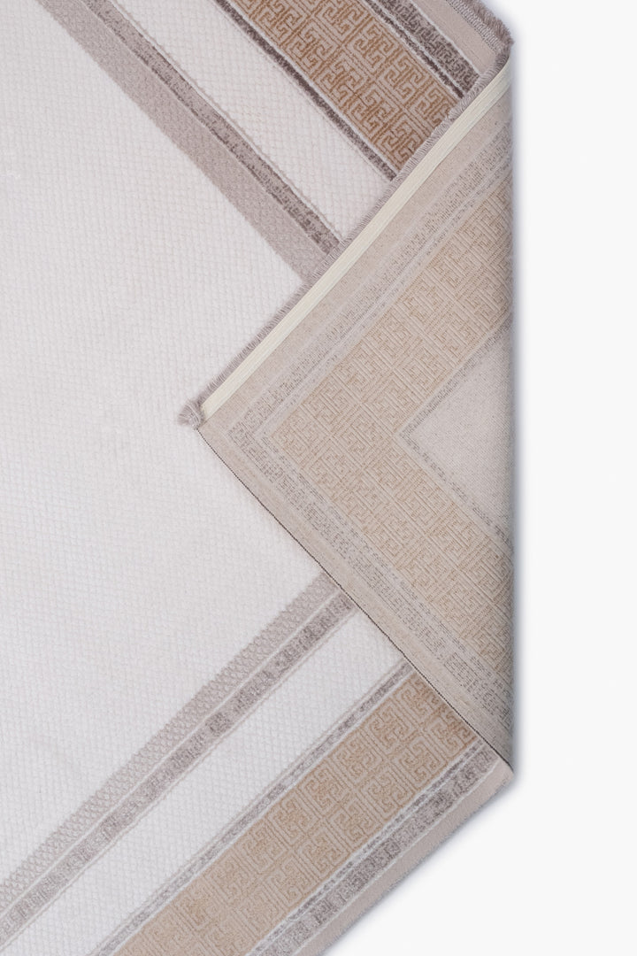 Krem Mirage Geometrik Bordür Desenli Akrilik Halı