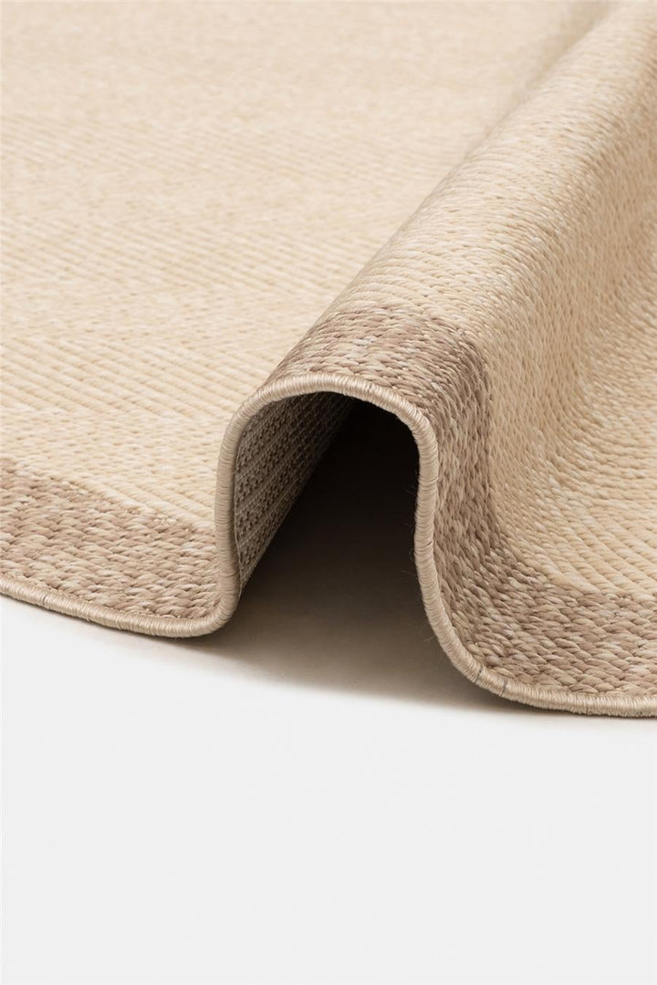 Bej Balıksırtı Dokumalı Yuvarlak Sisal Halı