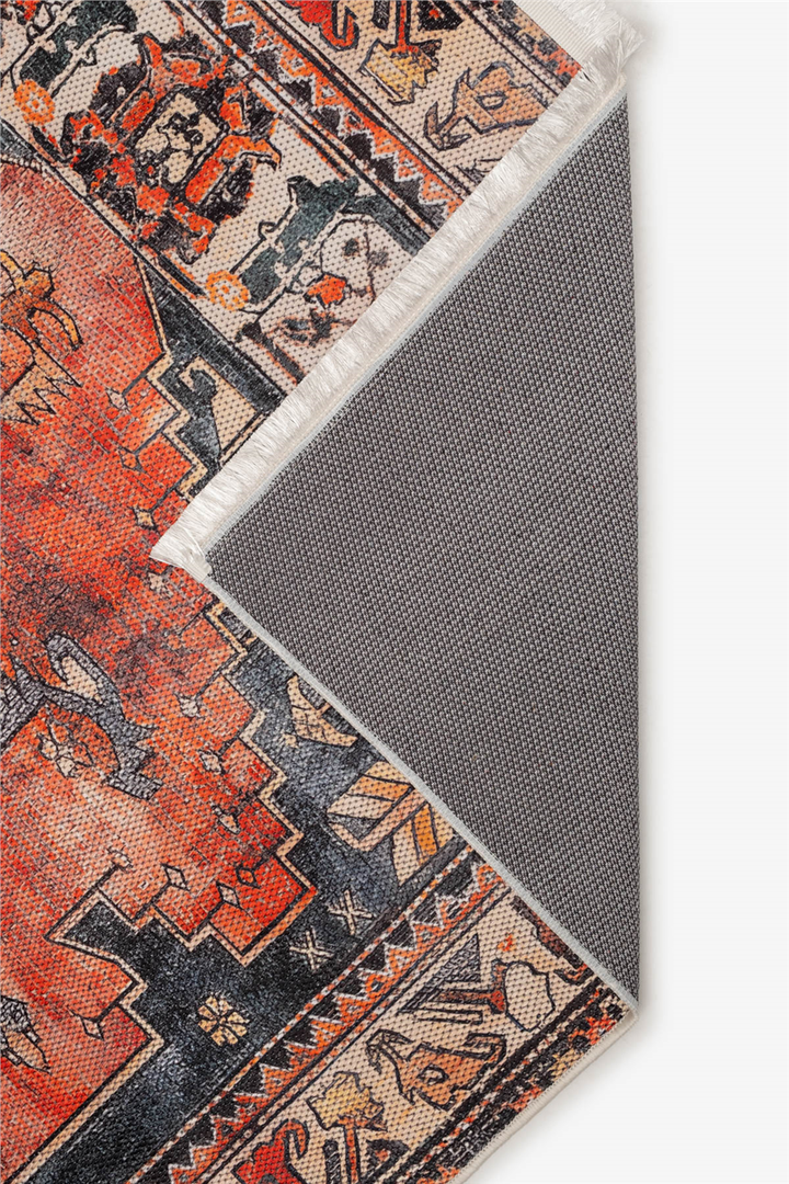 Turuncu-Lacivert Zamanın İzi Modern Vintage Sisal Halı