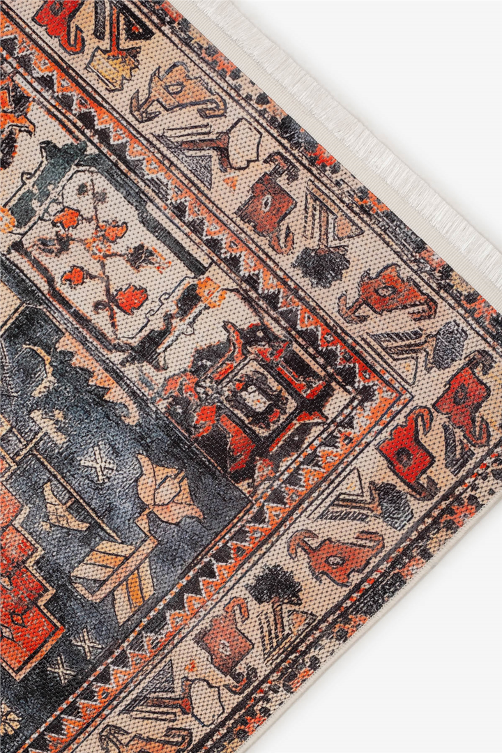 Turuncu-Lacivert Zamanın İzi Modern Vintage Sisal Halı