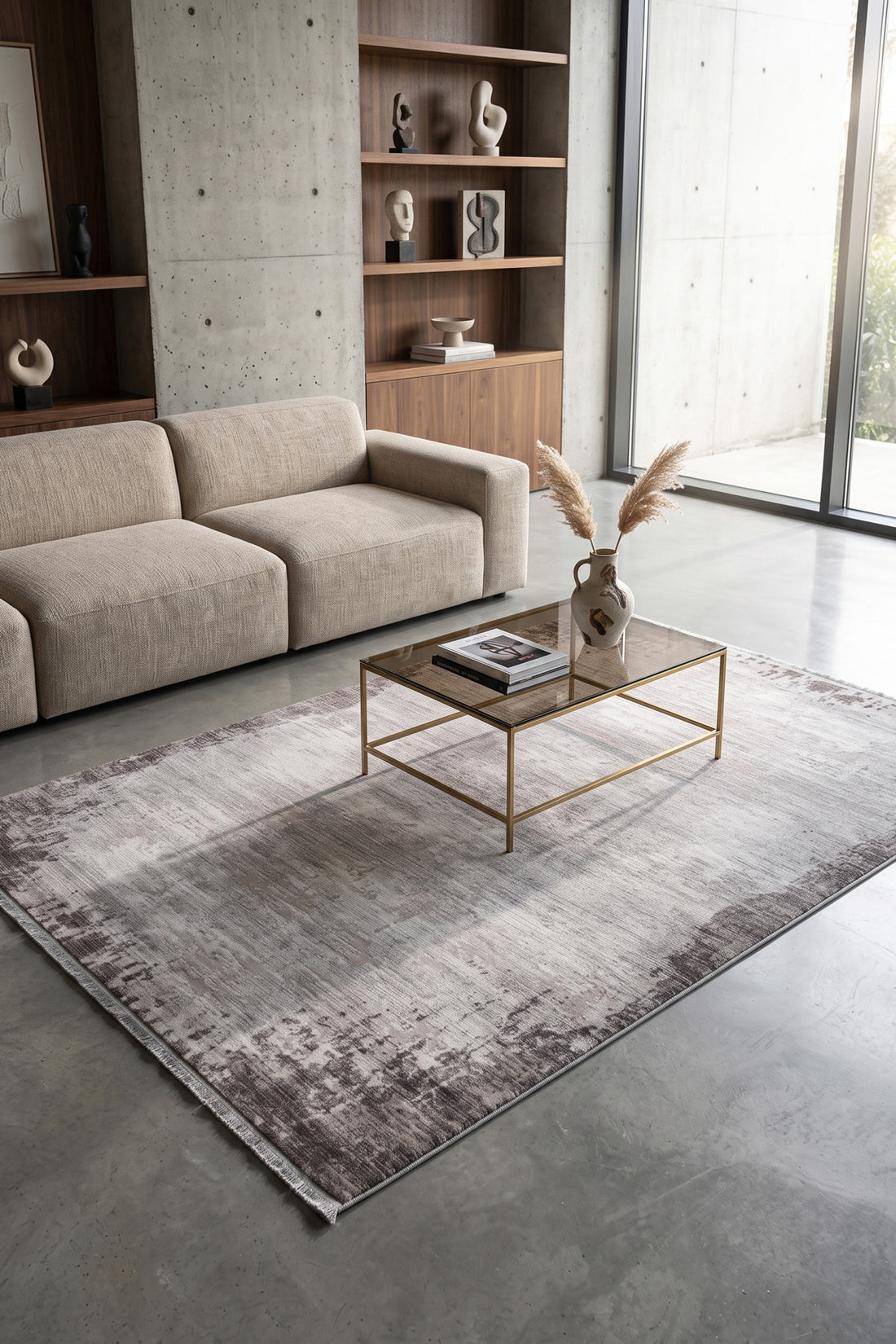 Vizon-Gri Mirage Geçişli Soyut Desenli Akrilik Halı