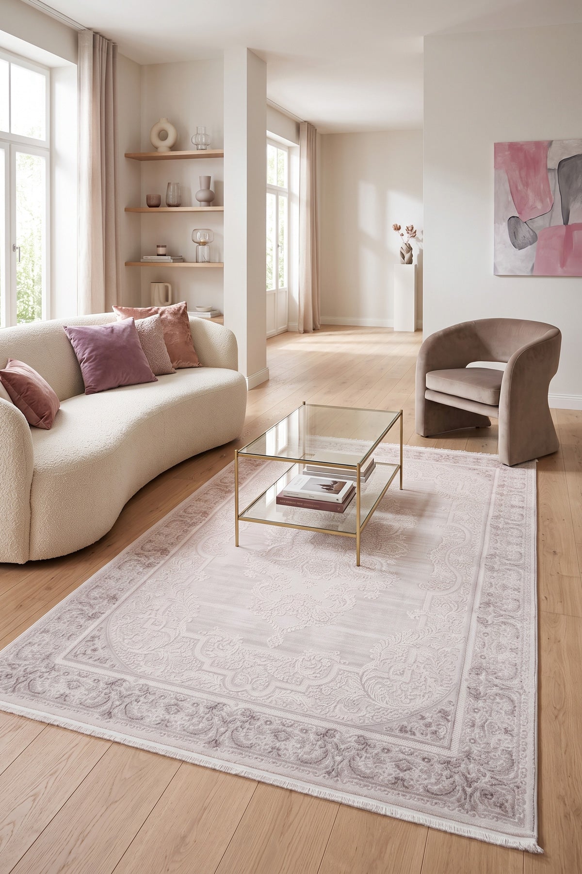 Pudra-Bej Alegra Klasik Motif Desenli Akrilik Halı