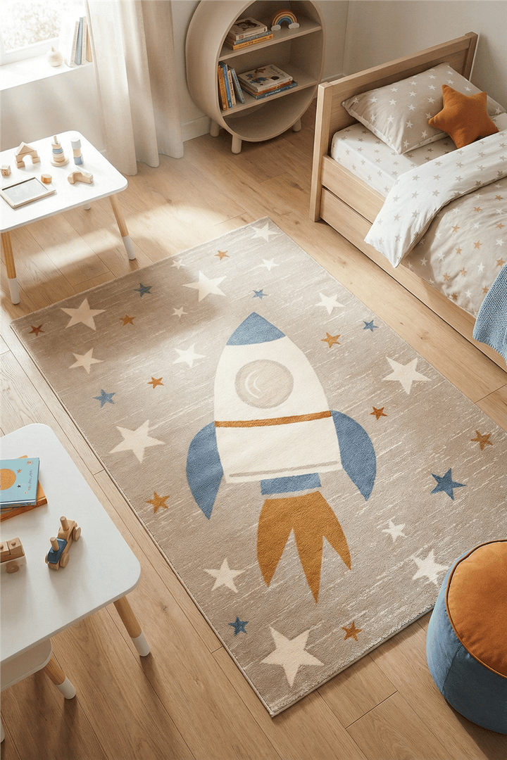 Açık Gri Astro Kid Icon Kids Akrilik Çocuk Halısı