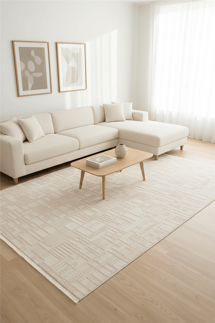 Açık Vizon Myra Geometrik Dokuma Desenli Modern Halı