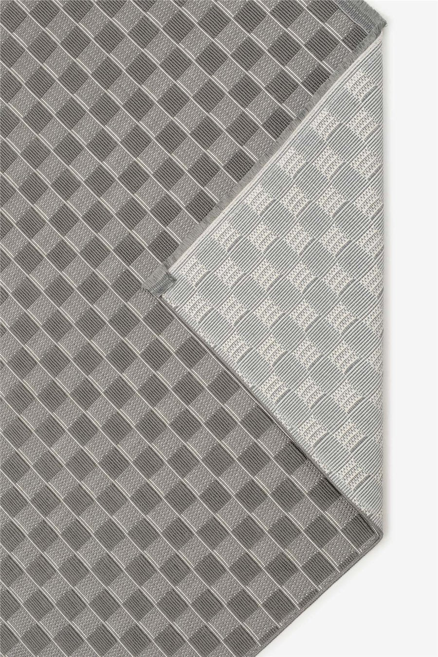 Antrasit Cemre Geometrik Desenli Kaymaz Tabanlı Modern Halı