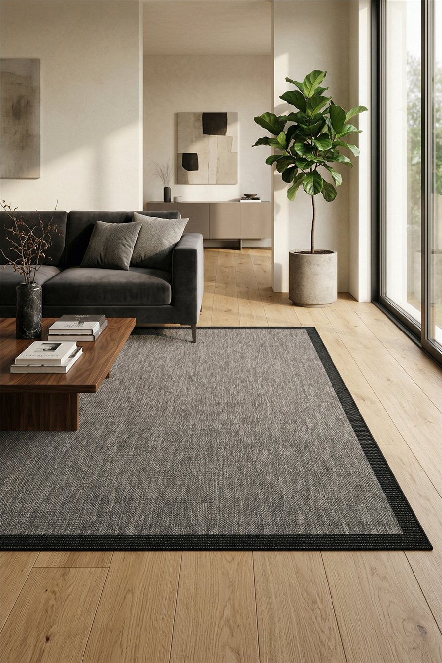 むぎちゃページ Antrasit Kolay Temizlenen Hasır Doku Sisal Halı - 26SISSL042R52