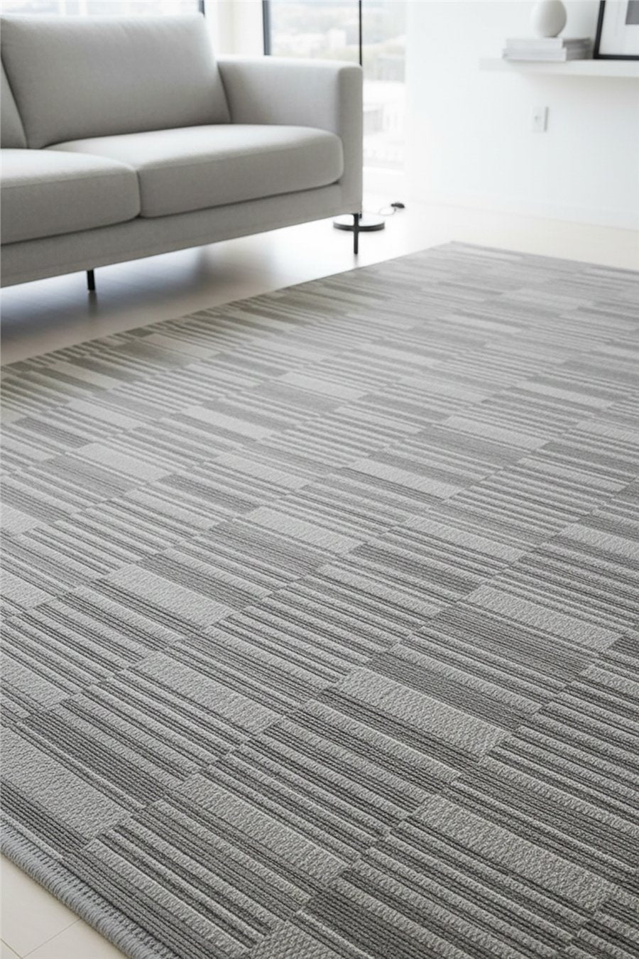 Antrasit Loop Geometrik Desenli Modern Halı