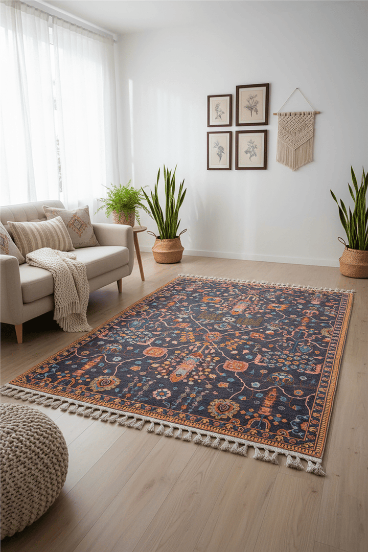 Antrasit Mavi Zamanın İzi Modern Vintage Koleksiyon Halı
