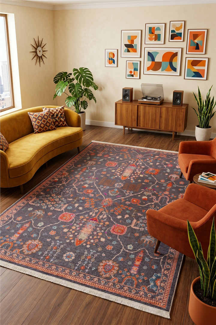 Antrasit-Mavi Zamanın İzi Modern Vintage Sisal Halı