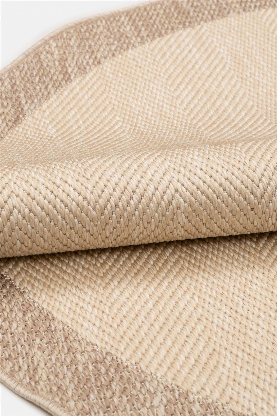 Bej Balıksırtı Dokumalı Yuvarlak Sisal Halı