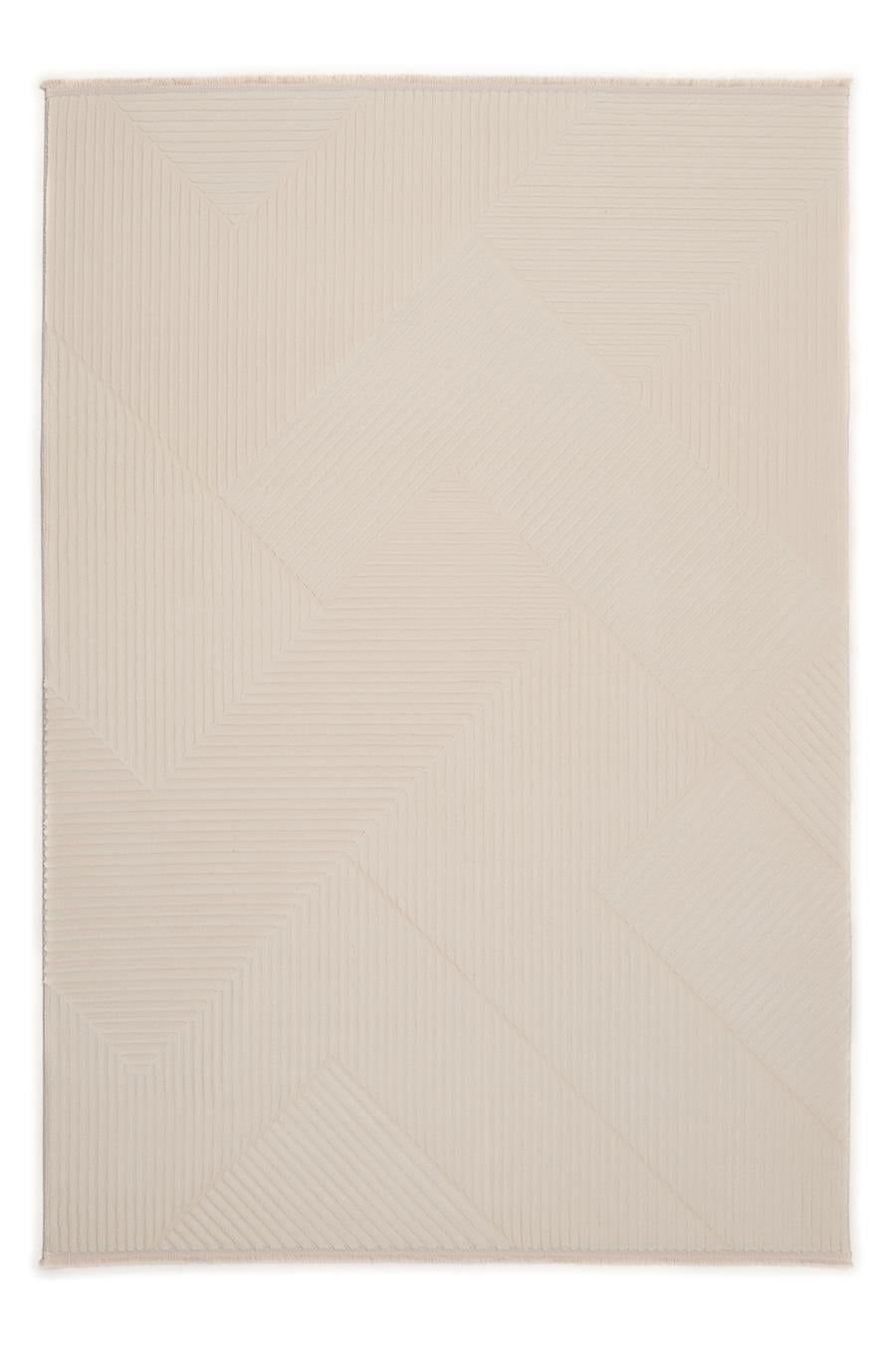 Bej Cashmira Geometrik Kabartma Desenli Modern Halı