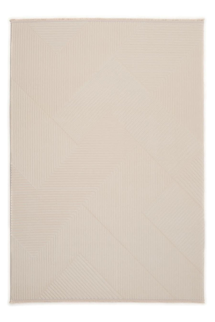 Bej Cashmira Geometrik Kabartma Desenli Modern Halı