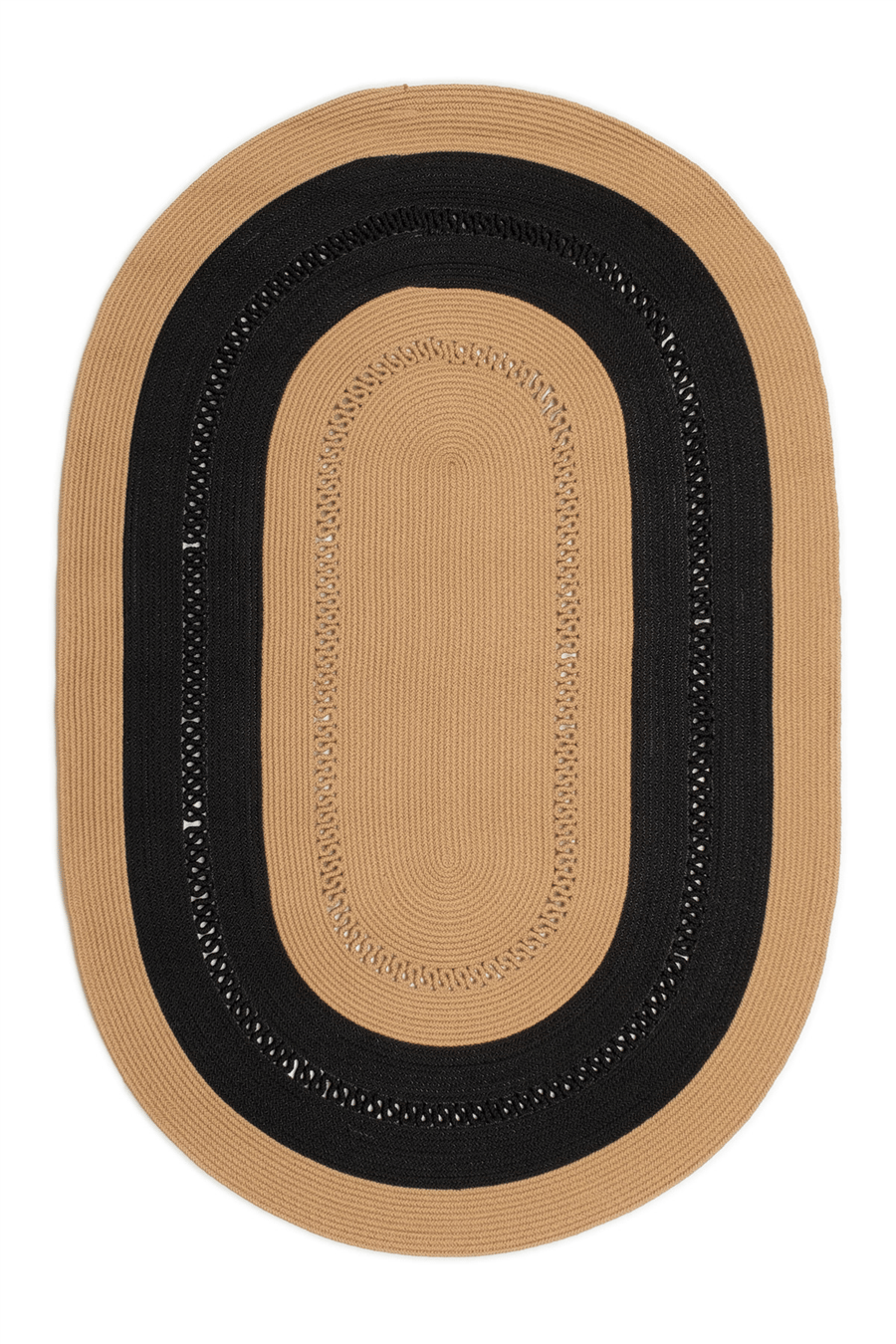 Bej-Siyah Noir Oval Çift Taraflı Jüt Halı