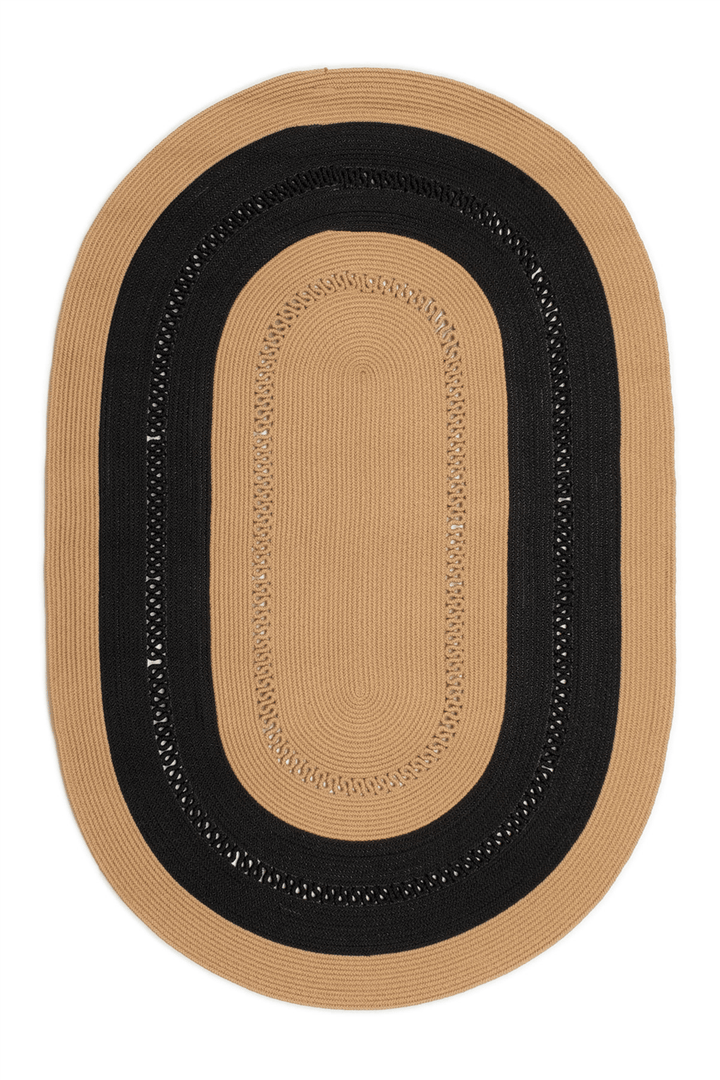 Bej-Siyah Noir Oval Çift Taraflı Jüt Halı