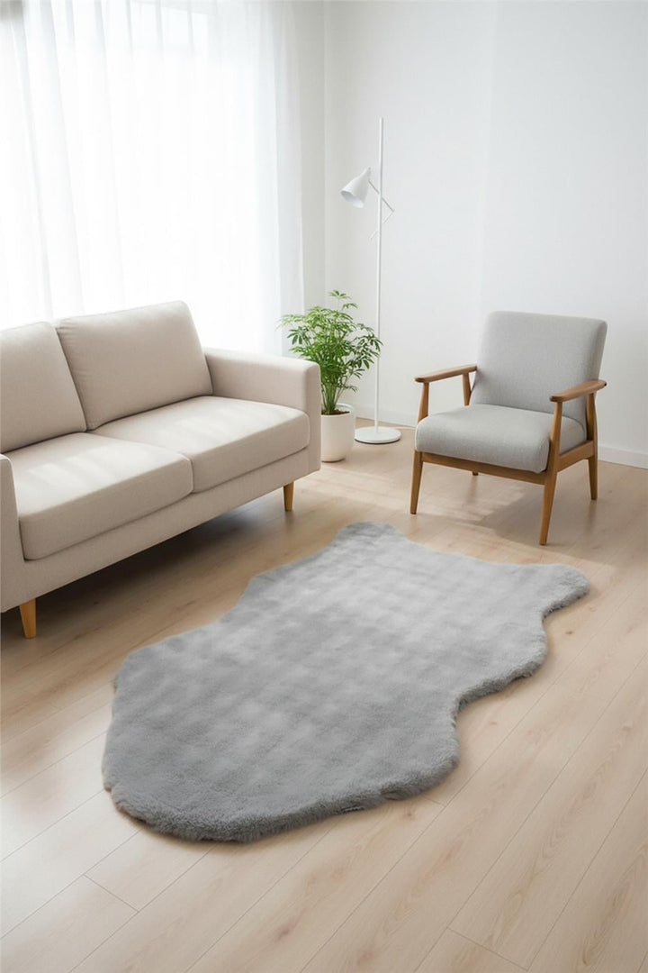 Buble Gri Makinede Yıkanabilir Peluş Post Halı