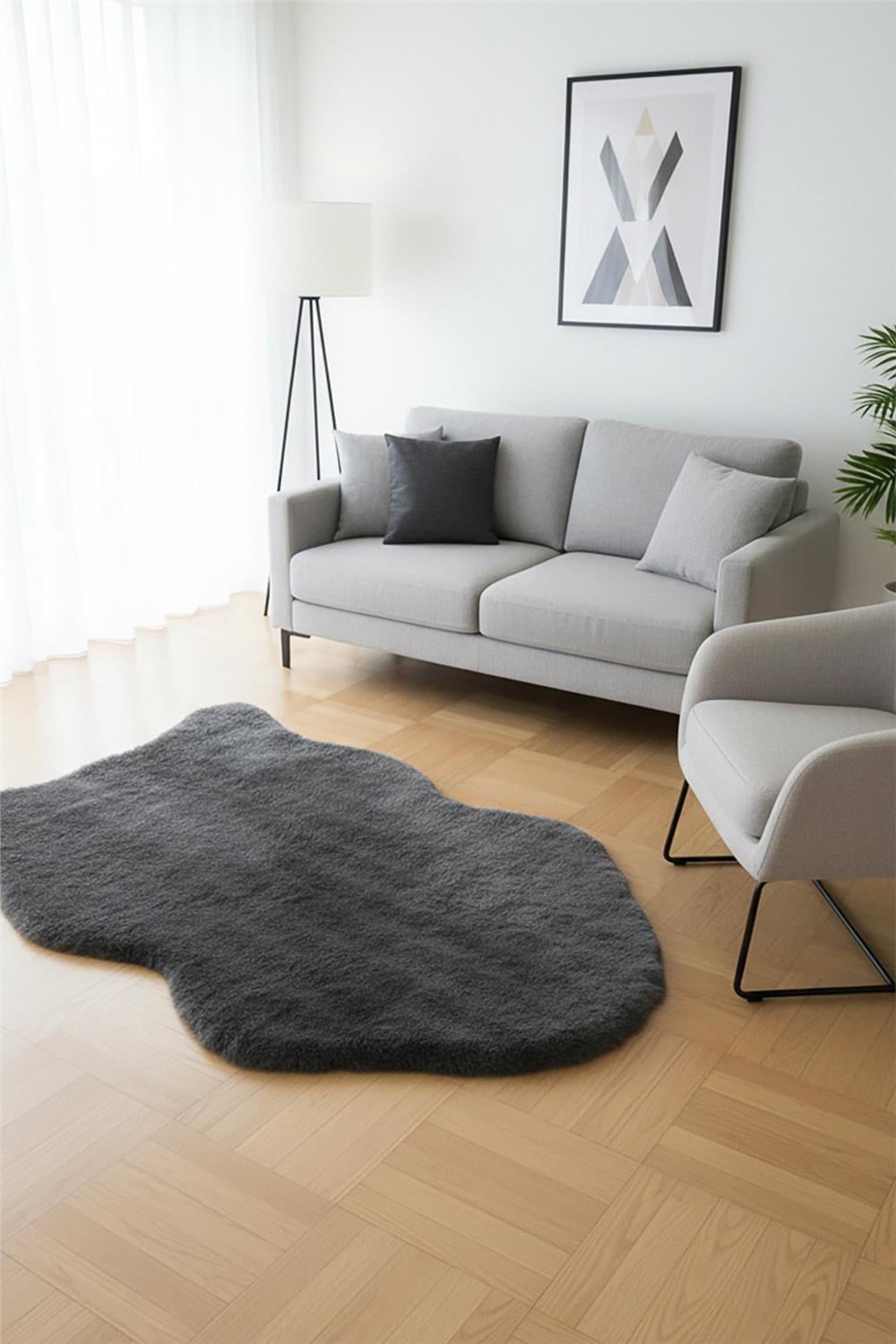 Buble Siyah Makinede Yıkanabilir Peluş Post Halı