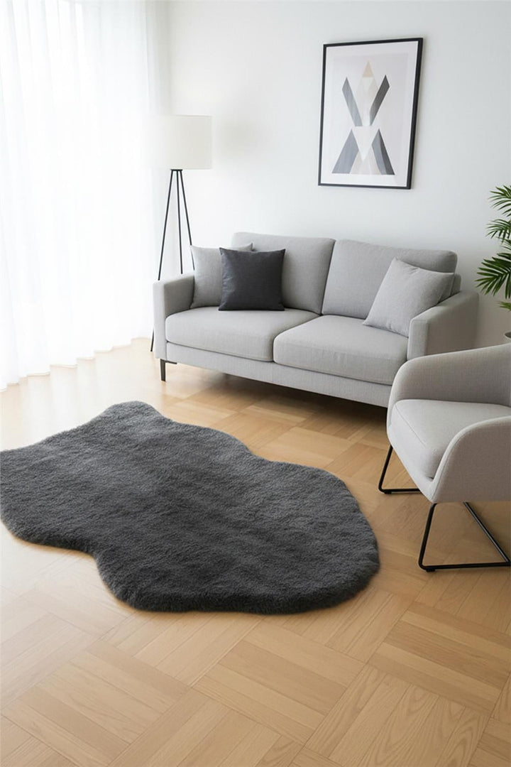 Buble Siyah Makinede Yıkanabilir Peluş Post Halı