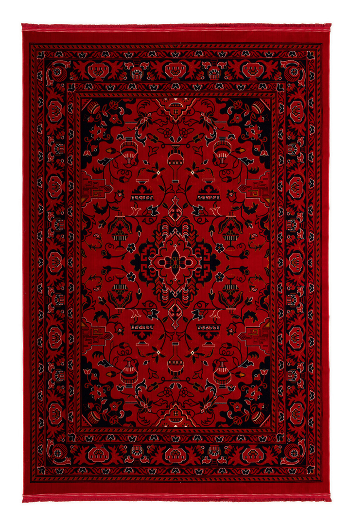 Buhara 08 Kırmızı Bohem Kaymaz Tabanlı Afgan Halısı