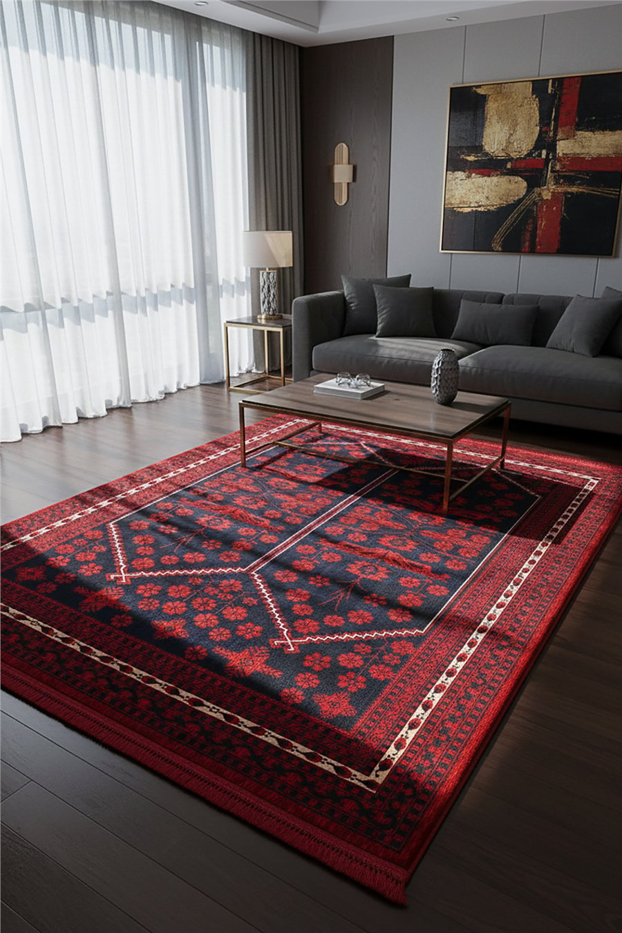 Buhara Bordo Bohem Kaymaz Tabanlı Afgan Halısı