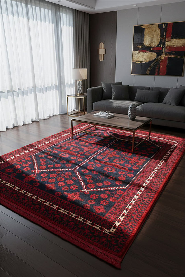 Buhara Bordo Bohem Kaymaz Tabanlı Afgan Halısı