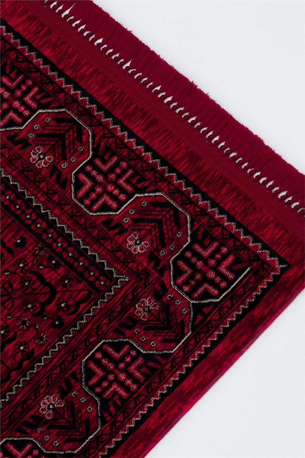 Buhara Kırmızı Bohem Kaymaz Tabanlı Afgan Halısı