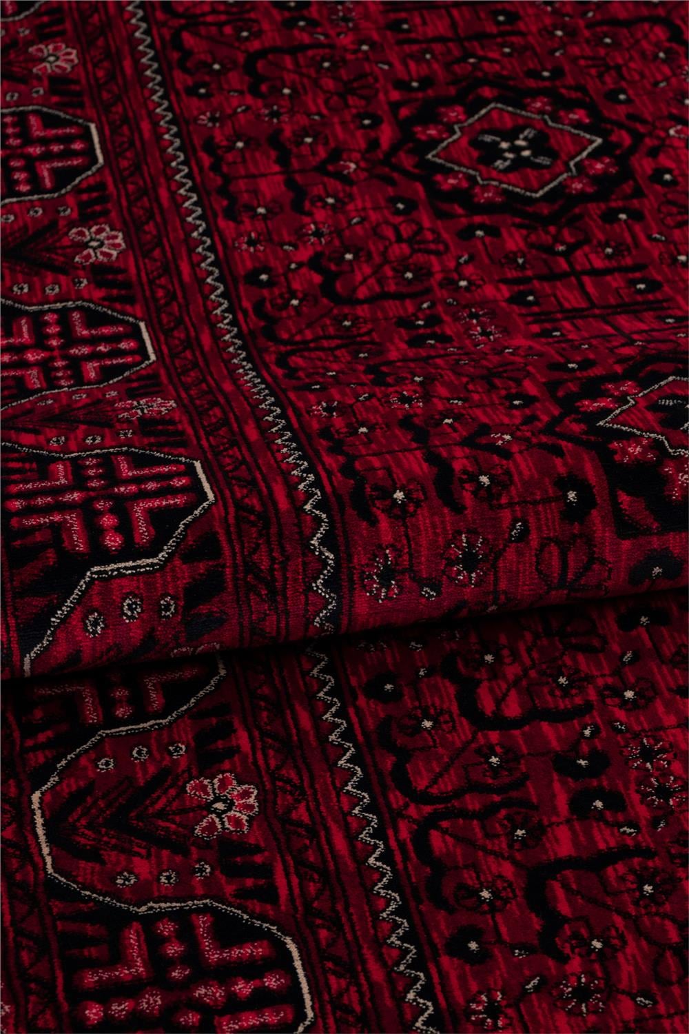 Buhara Kırmızı Bohem Kaymaz Tabanlı Afgan Halısı