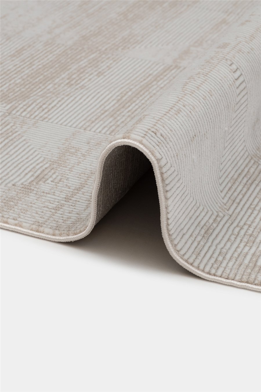 Ekru-Vizon Velar Kabartmalı Patchwork Desenli Kaymaz Taban Saten Bambu Halı