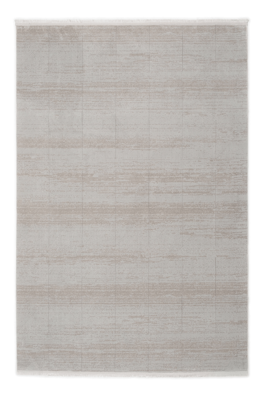 Ekru-Vizon Velar Kabartmalı Patchwork Desenli Kaymaz Taban Saten Bambu Halı