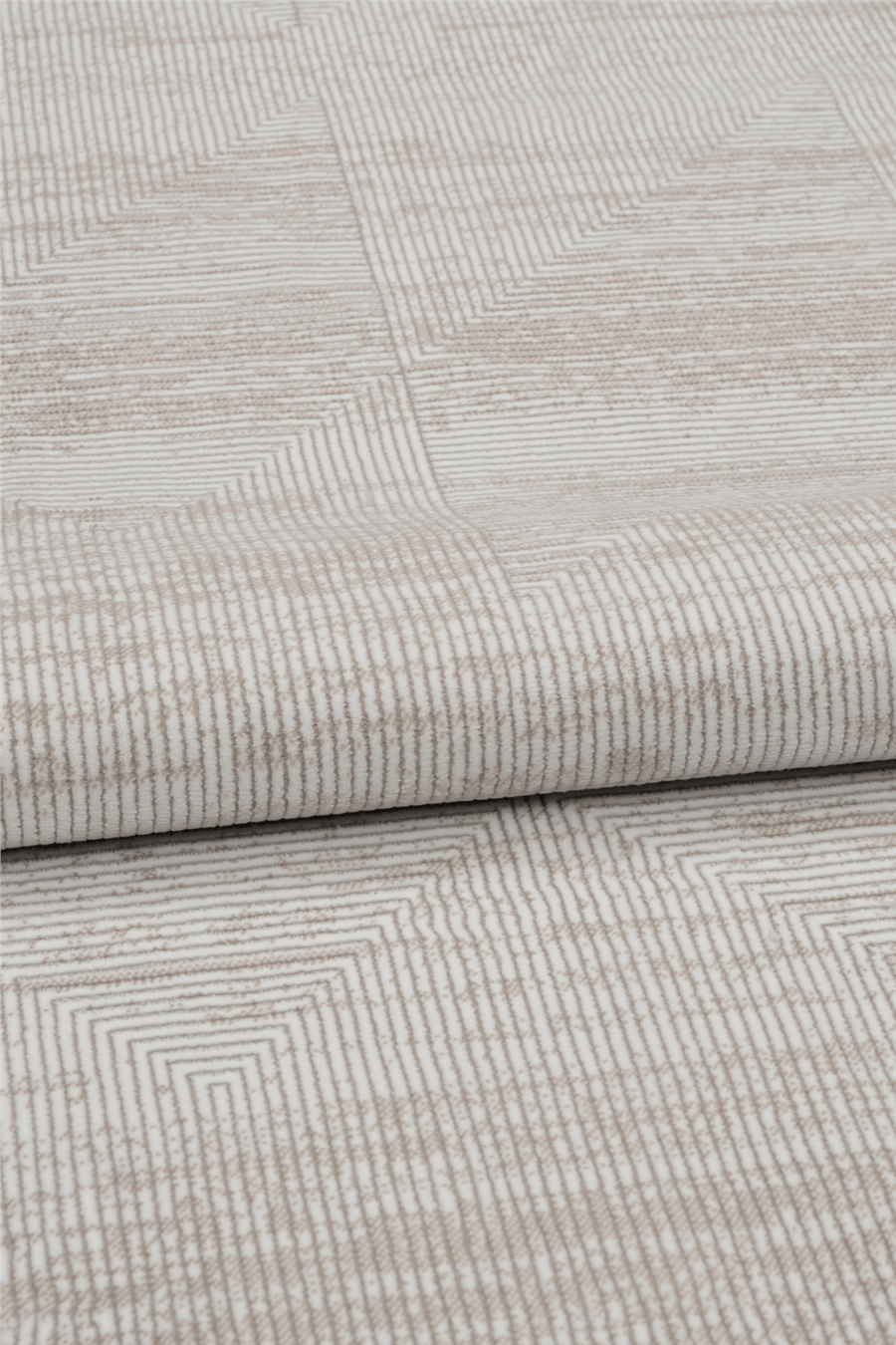 Ekru-Vizon Velar Kabartmalı Patchwork Desenli Kaymaz Taban Saten Bambu Halı