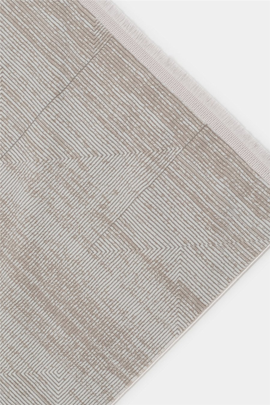 Ekru-Vizon Velar Kabartmalı Patchwork Desenli Kaymaz Taban Saten Bambu Halı
