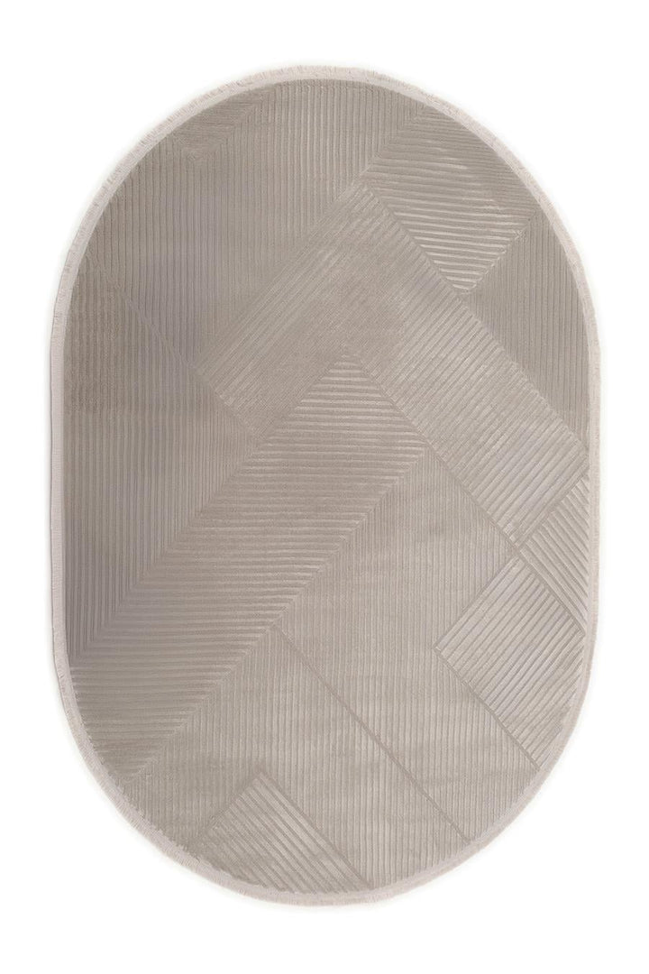 Gri Cashmira Geometrik Kabartma Desenli Modern Oval Halı