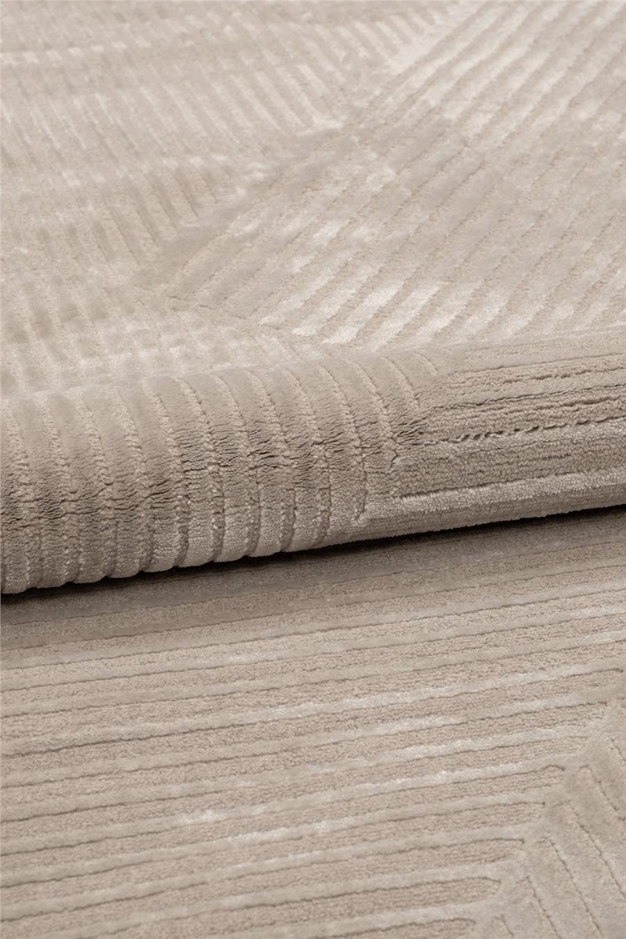 Gri Cashmira Geometrik Kabartma Desenli Modern Oval Halı