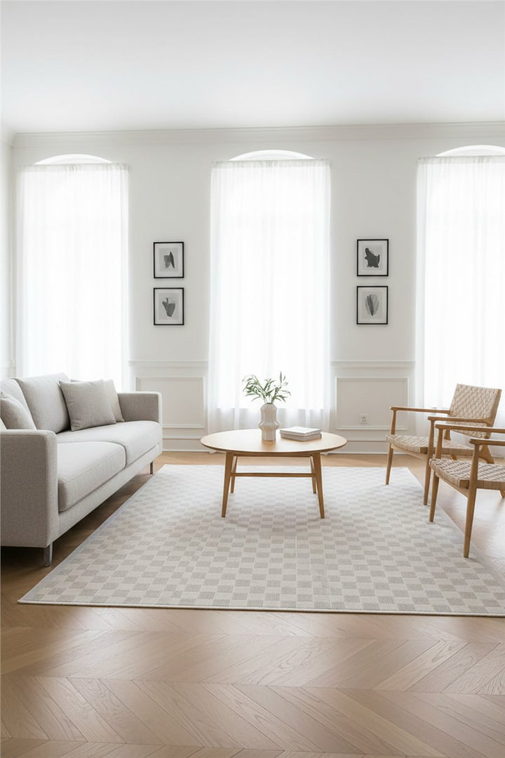 Gri Cemre Geometrik Desenli Kaymaz Tabanlı Modern Halı