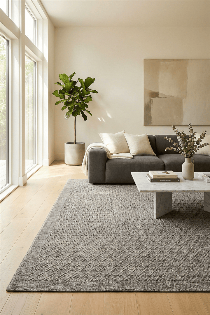 Gri Diaz Geometrik Desenli Jüt Şönil Halı