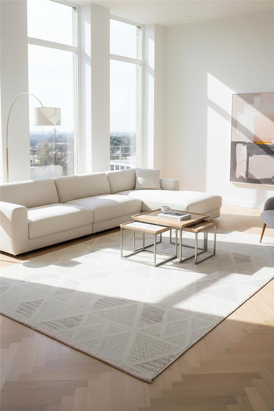 Gri Dokulu Modern İskandinav Halı