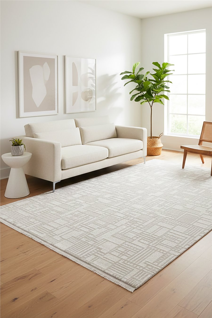 Gri Myra Geometrik Dokuma Desenli Modern Halı