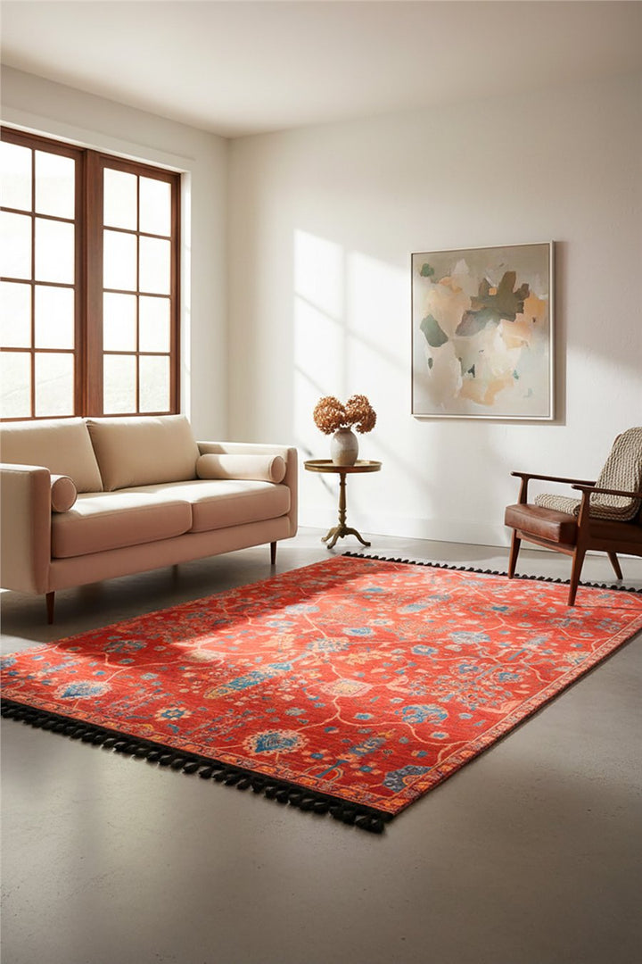 Kırmızı Zamanın İzi Modern Vintage Koleksiyon Halı