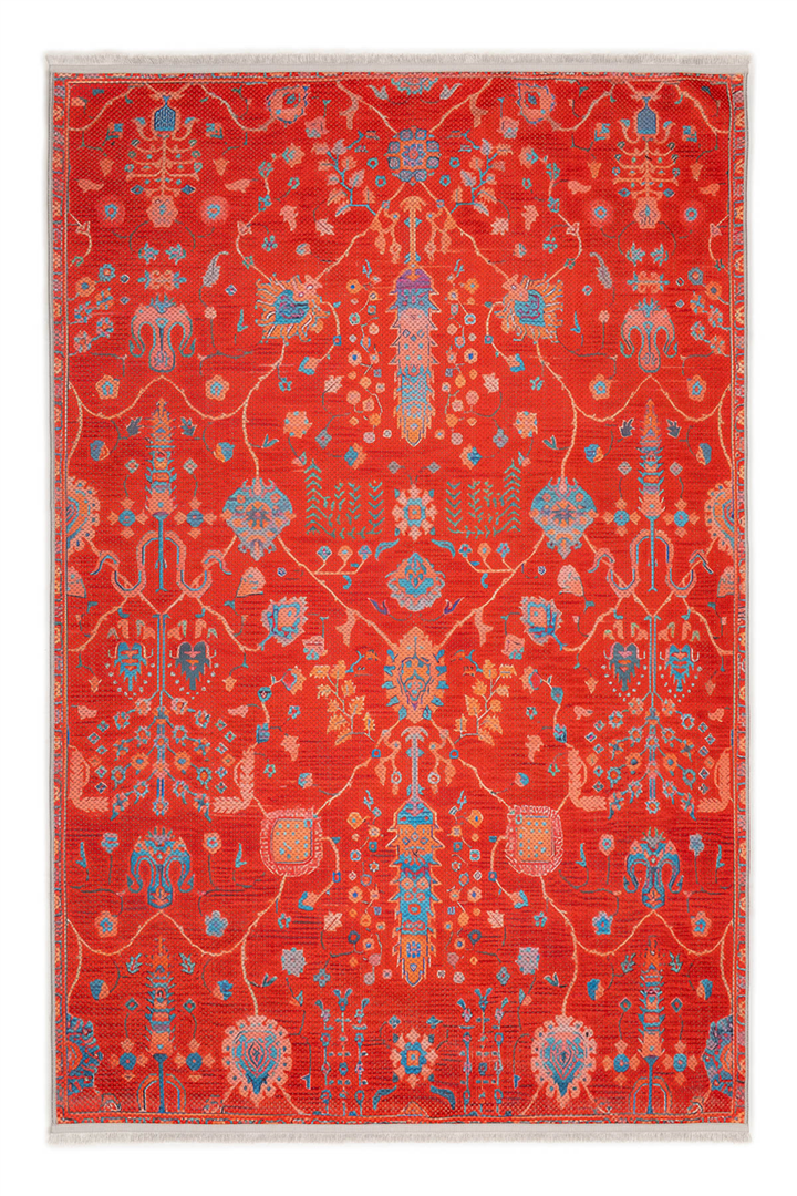 Kırmızı Zamanın İzi Modern Vintage Sisal Halı