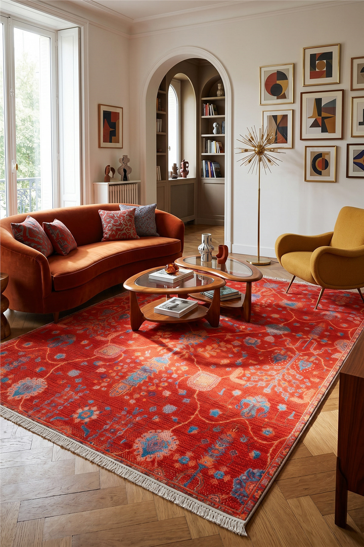 Kırmızı Zamanın İzi Modern Vintage Sisal Halı