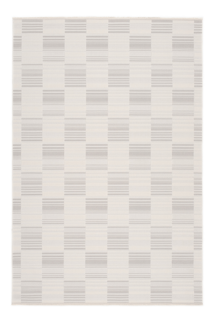 Krem-Gri Loop Geometrik Desenli Modern Halı