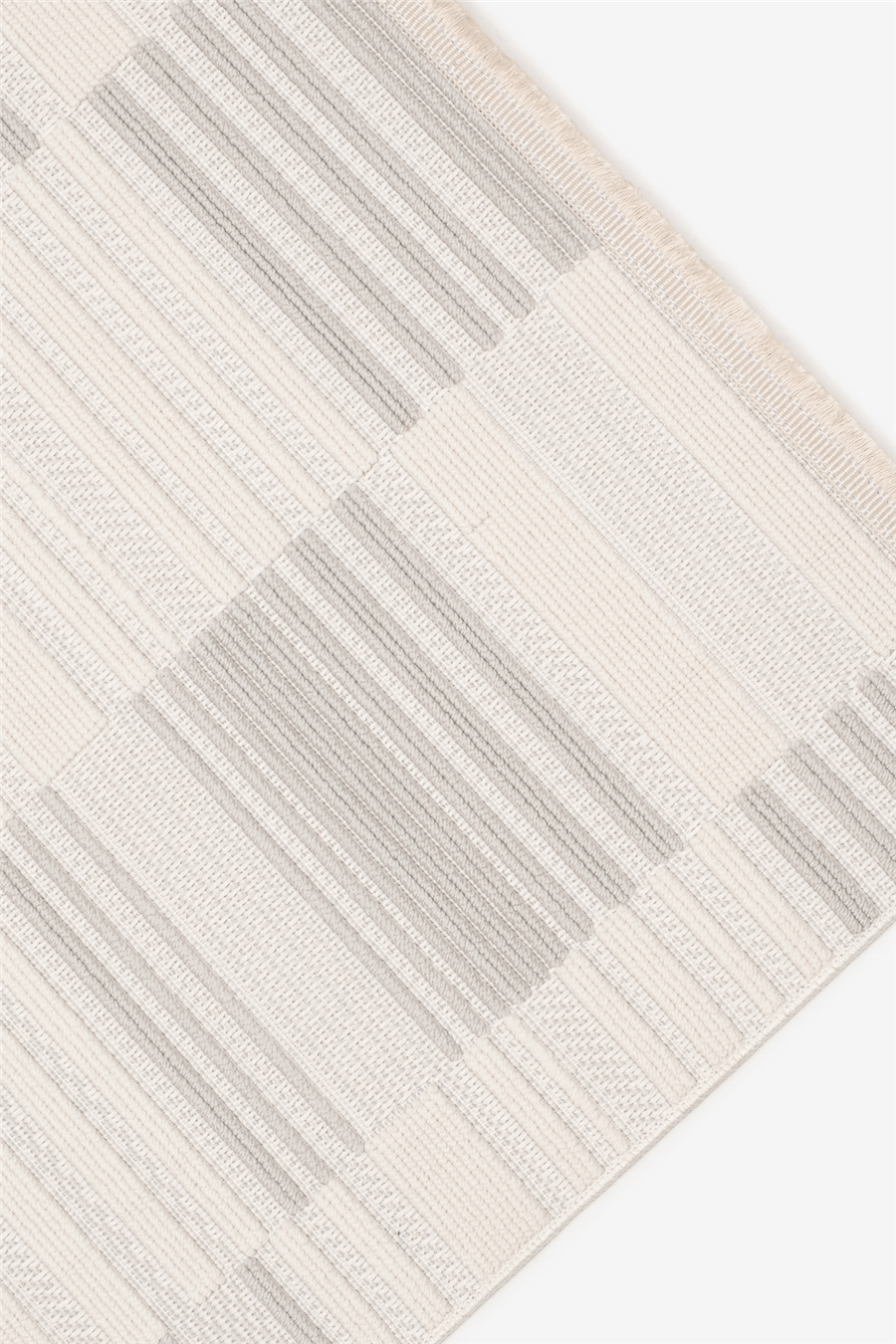 Krem-Gri Loop Geometrik Desenli Modern Halı