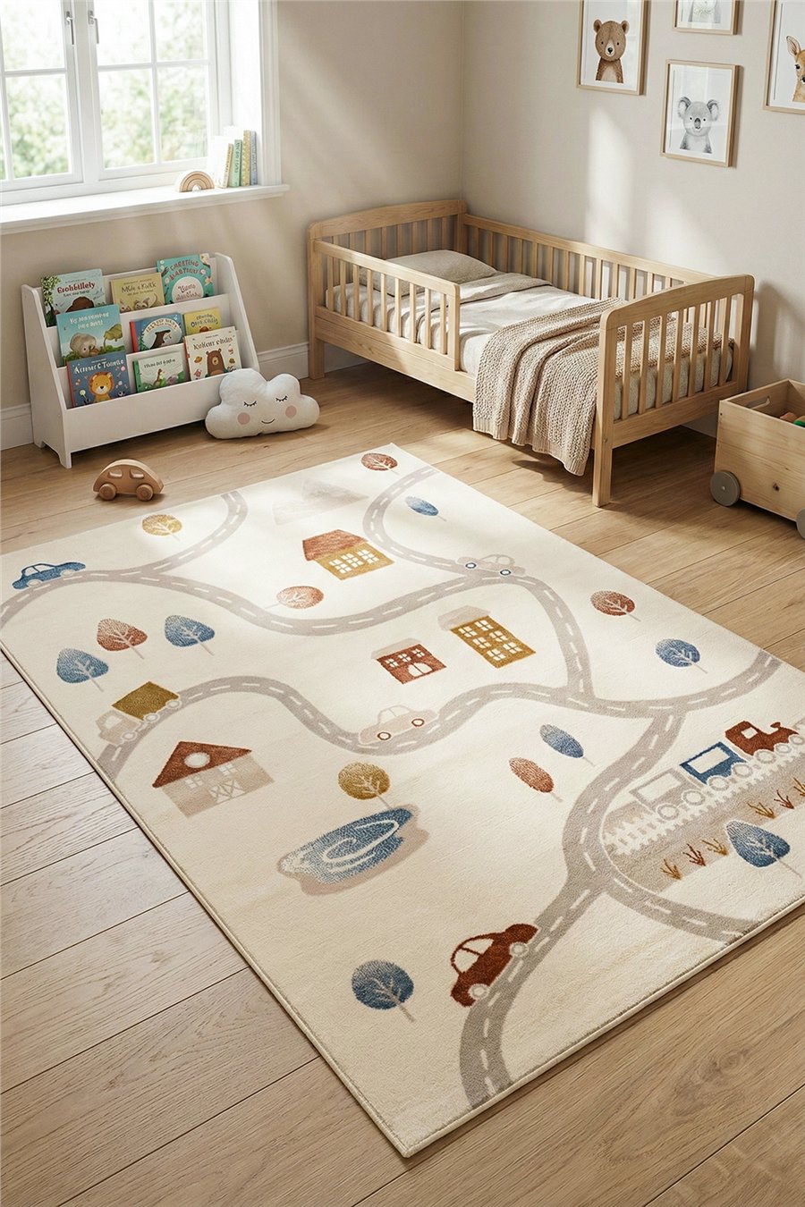 Krem Happy Road Icon Kids Akrilik Çocuk Halısı