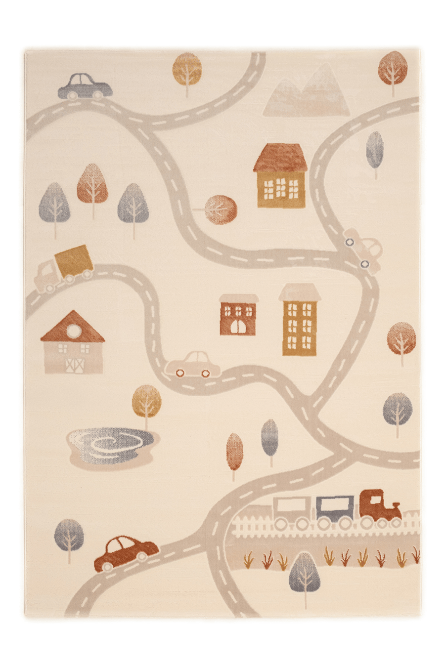 Krem Happy Road Icon Kids Akrilik Çocuk Halısı