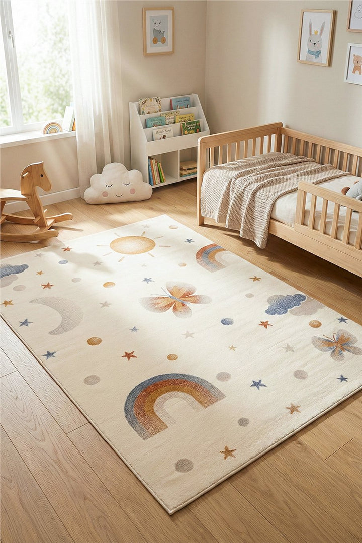 Krem Rainbow Icon Kids Akrilik Çocuk Halısı