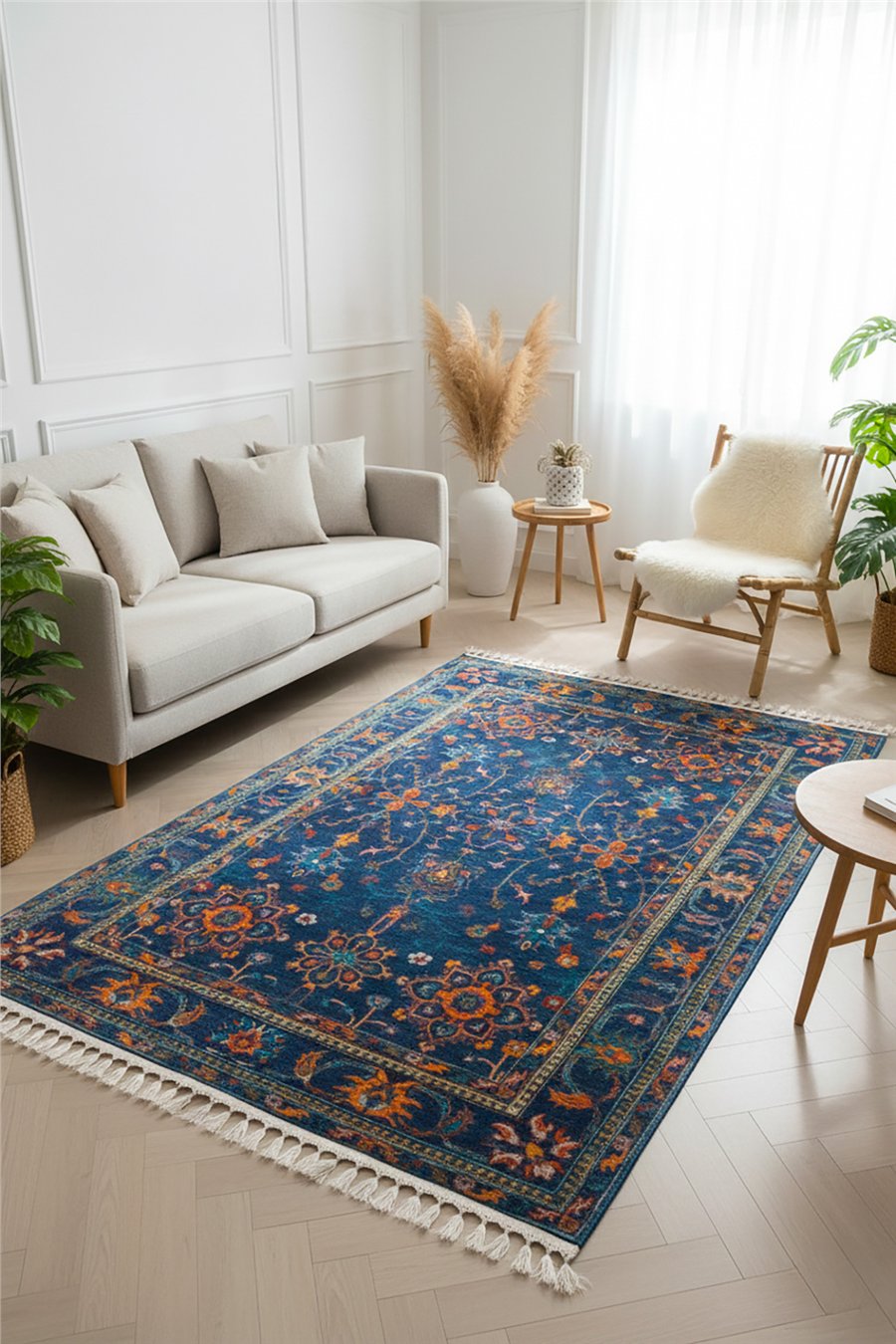 Lacivert Zamanın İzi Modern Vintage Koleksiyon Halı