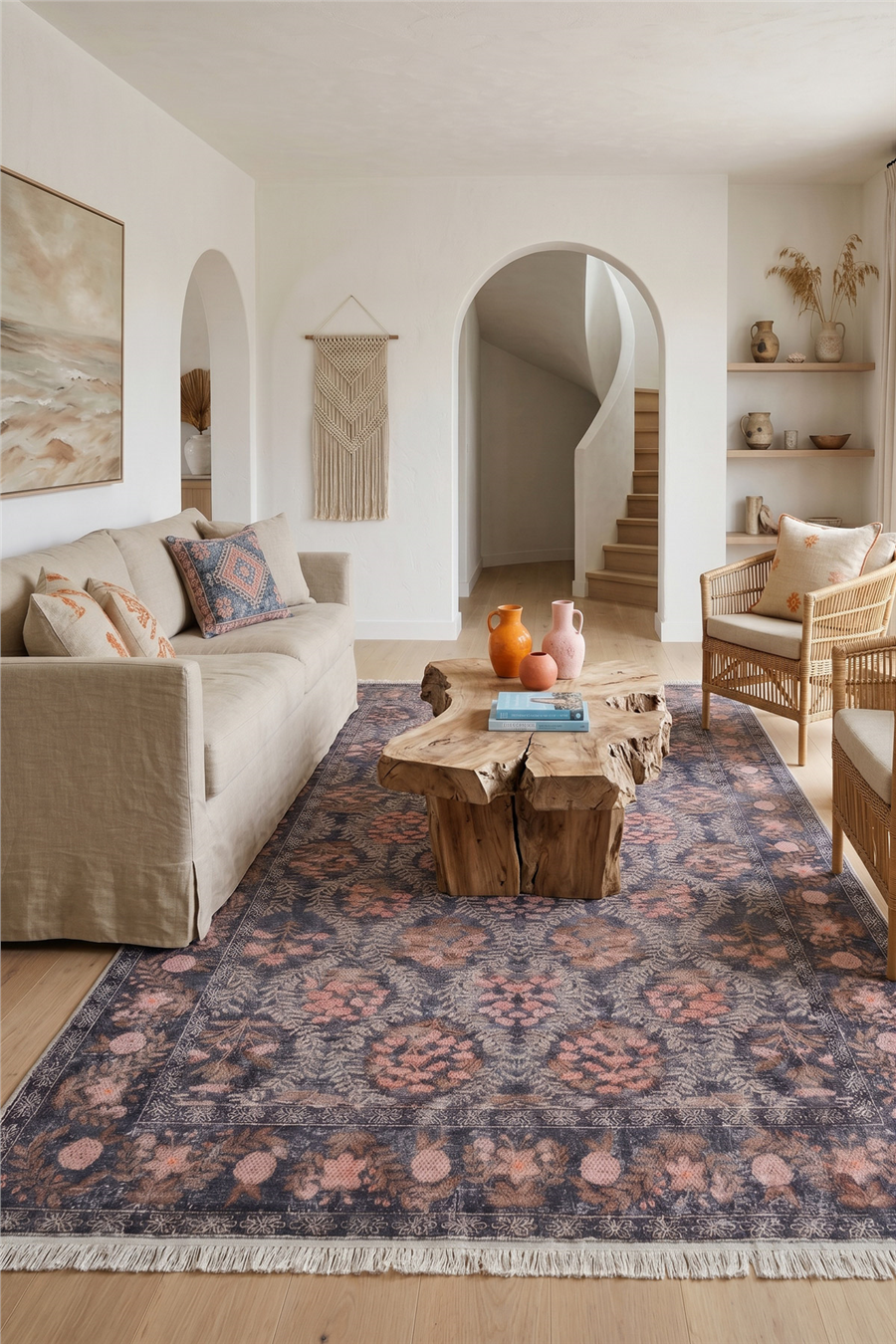 Lacivert Zamanın İzi Modern Vintage Sisal Halı