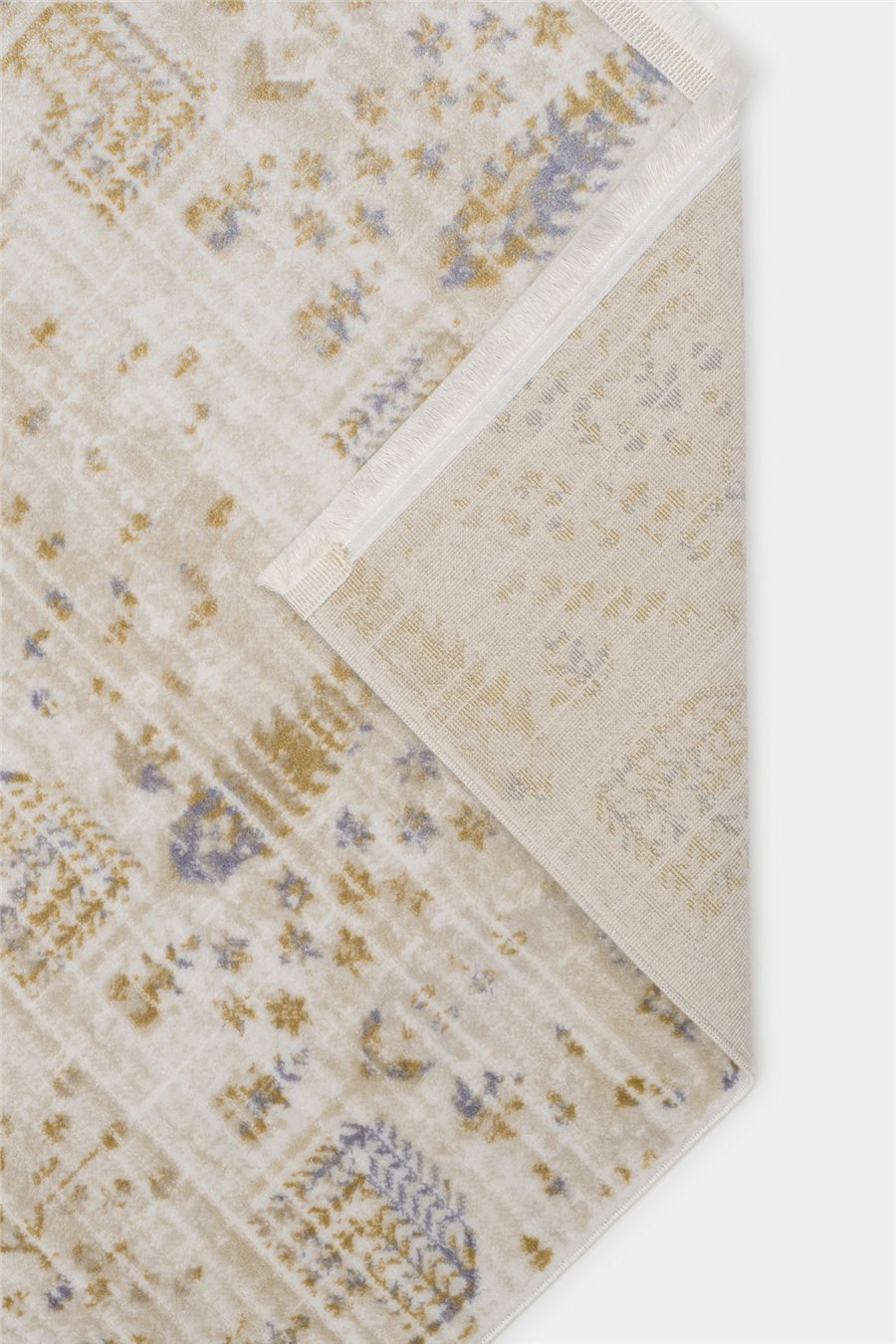 Lorien Krem-Bej Soft Mavi Desenli Vintage Akrilik Yolluk