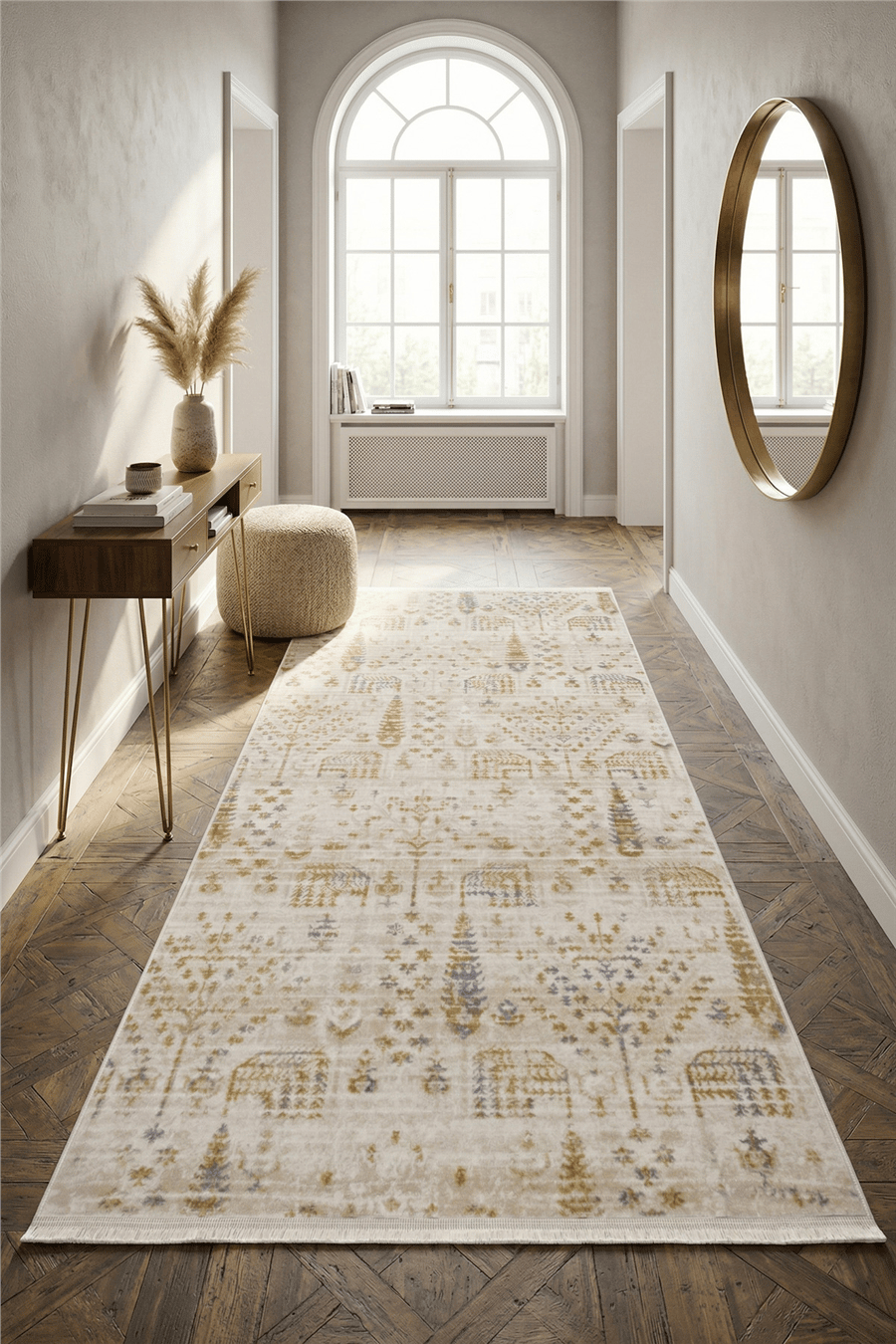 Lorien Krem-Bej Soft Mavi Desenli Vintage Akrilik Yolluk