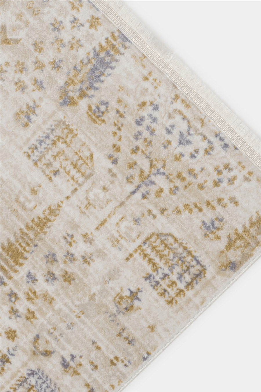 Lorien Krem-Bej Soft Mavi Desenli Vintage Akrilik Yolluk