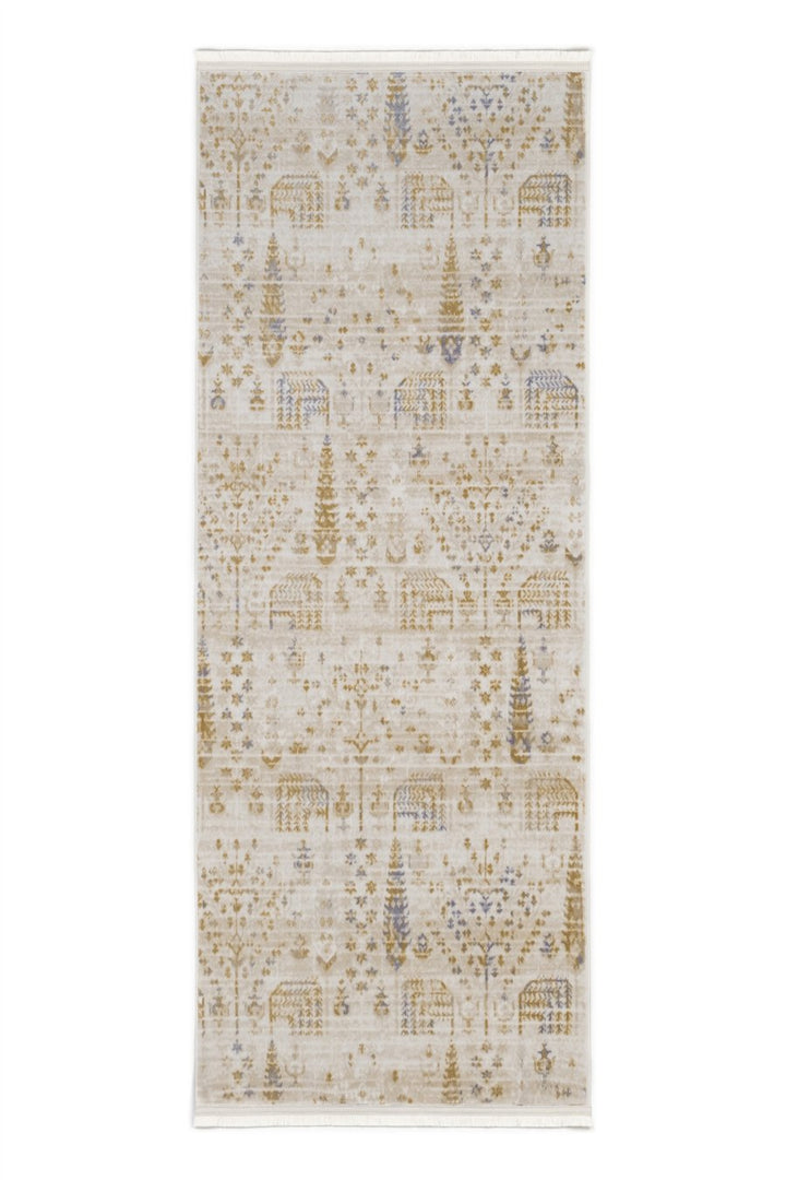 Lorien Krem-Bej Soft Mavi Desenli Vintage Akrilik Yolluk